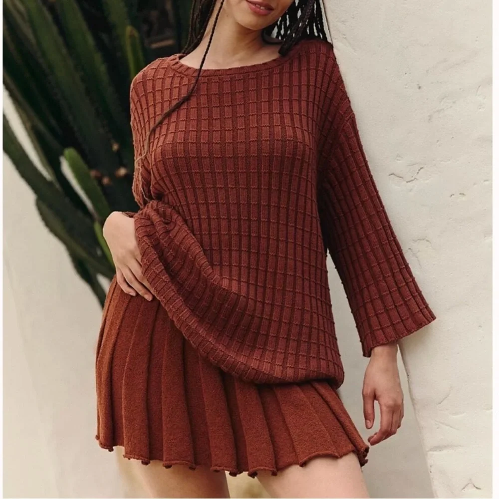 FREE PEOPLE Kenzie Brown Sweater Set S